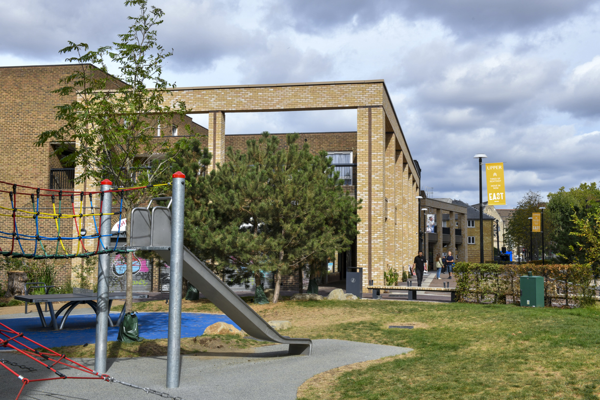 Climbing frame and landscaped play area at Stroudley Walk